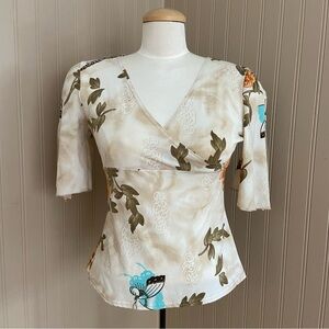 Vintage 90s Y2K 725 Floral & Butterfly Wrap Top Blouse Women’s Medium